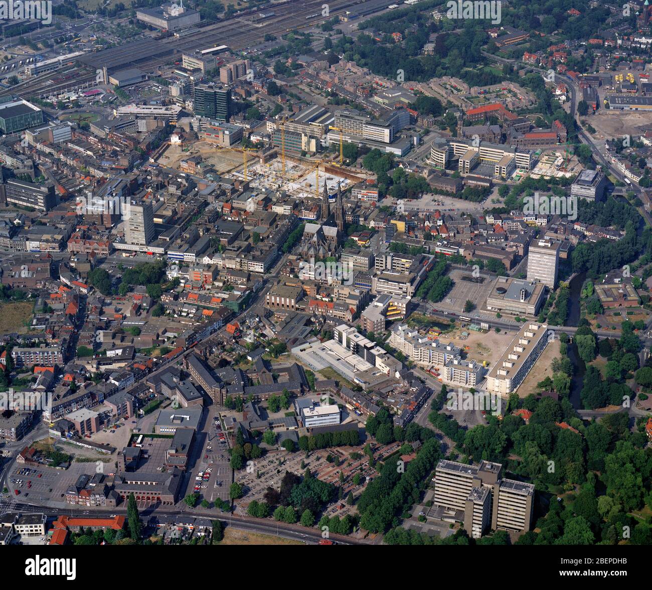 Eindhoven, Holland, August 03 - 1990: Historical aerial photo of the city Eindhoven in the Dutch province Noord Brabant Stock Photo
