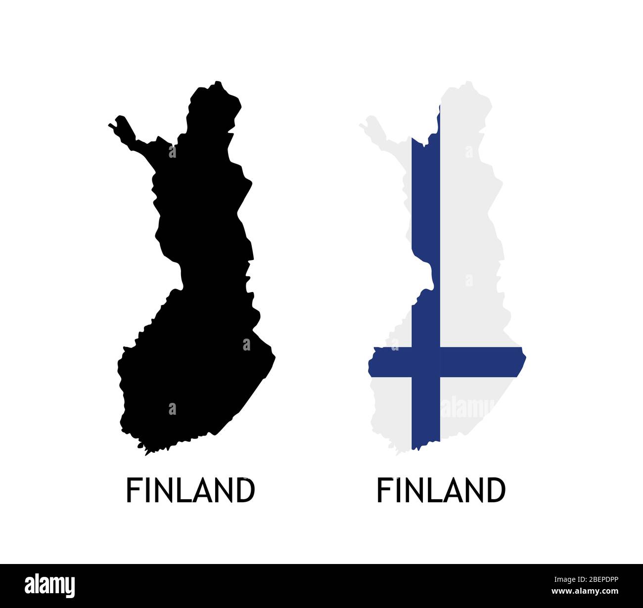 Silhouette of Finland black color and colored in National Flag - Vector illustrations isolated on white Stock Vector