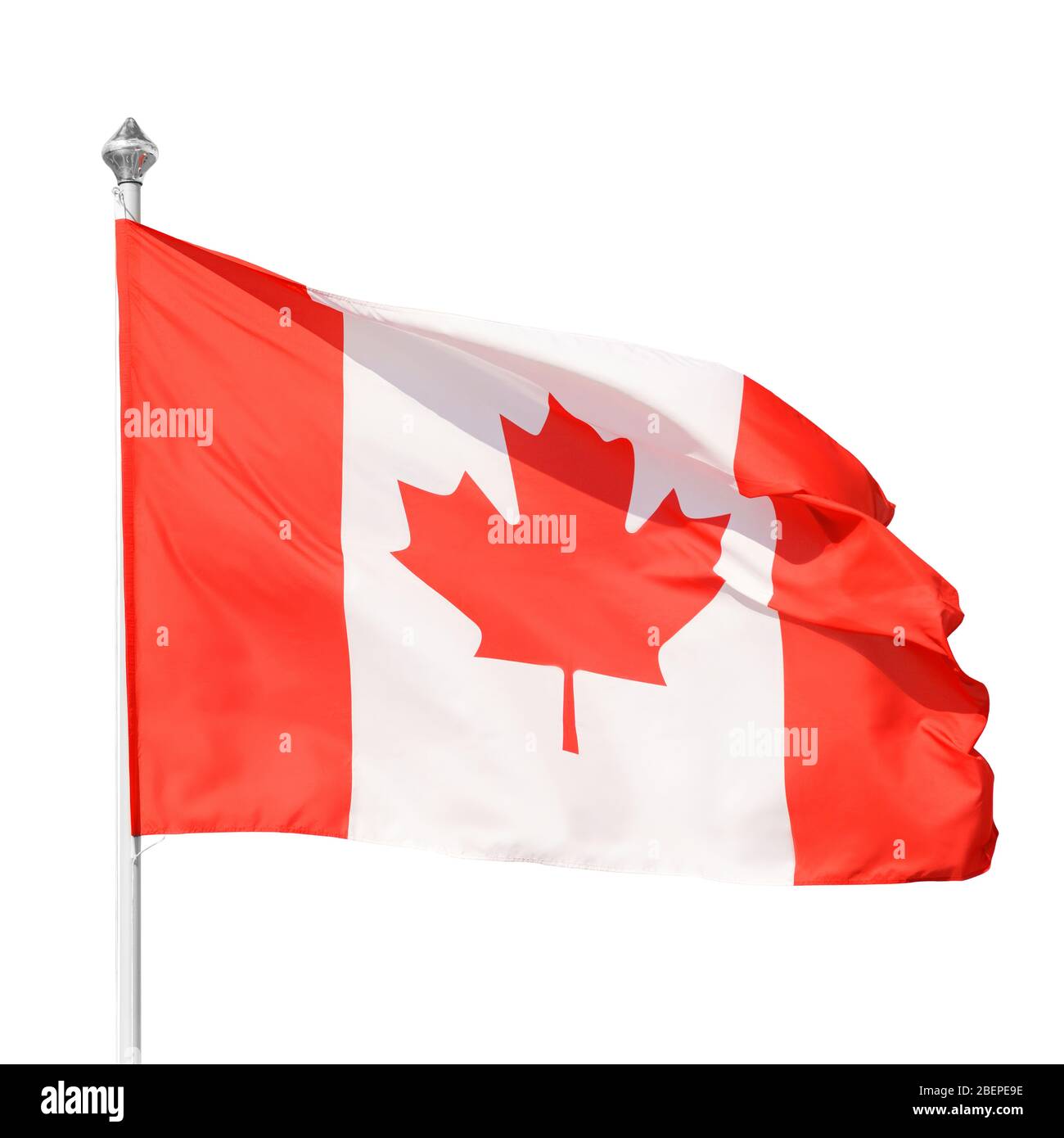 Canadian flag on flagpole. Isolated on white, clipping path included Stock Photo