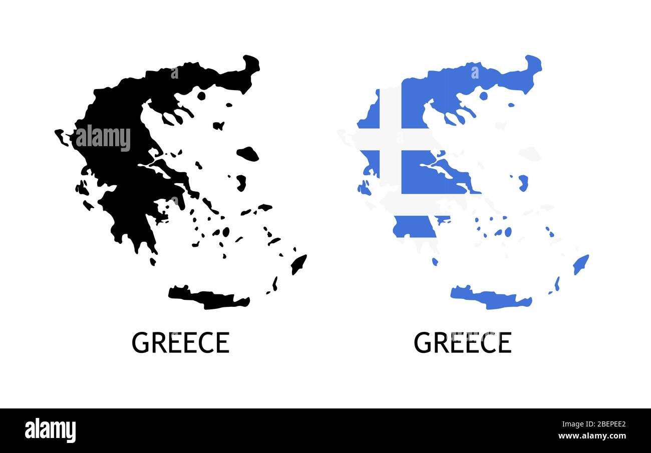 Silhouette of Greece black color and colored in National Flag Vector