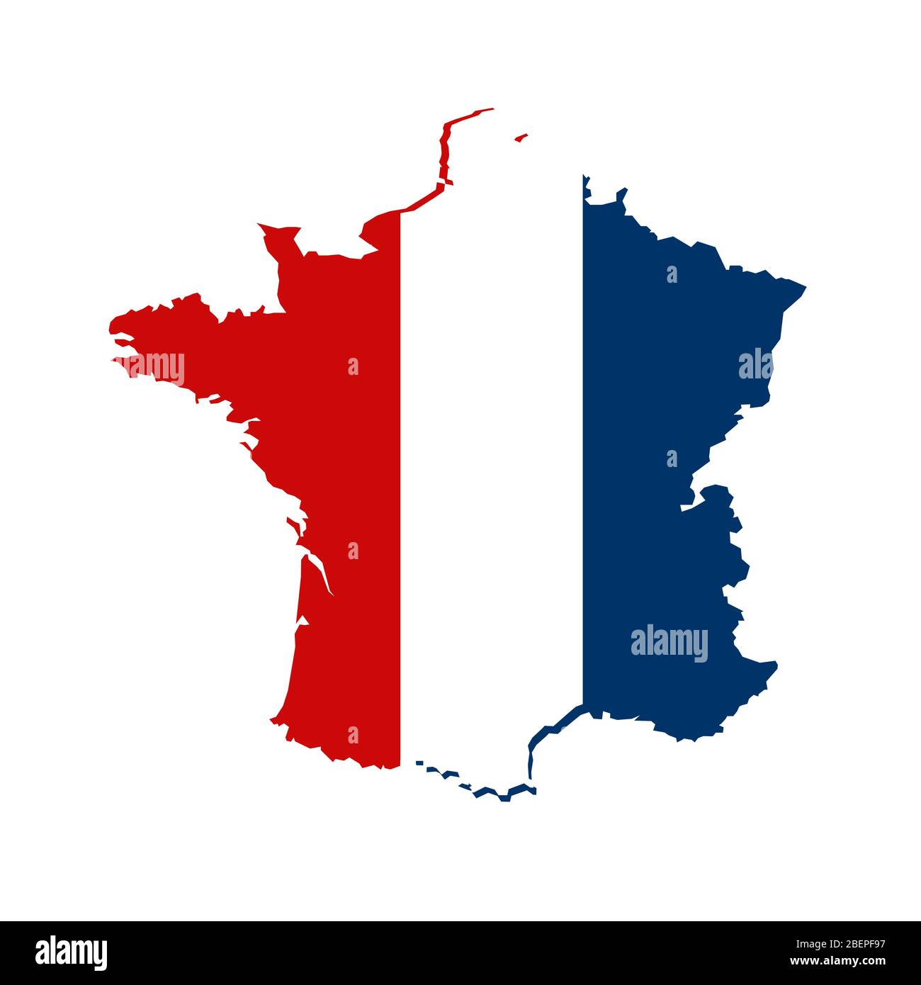 Contour Map of France in color of French National Flag. Vector
