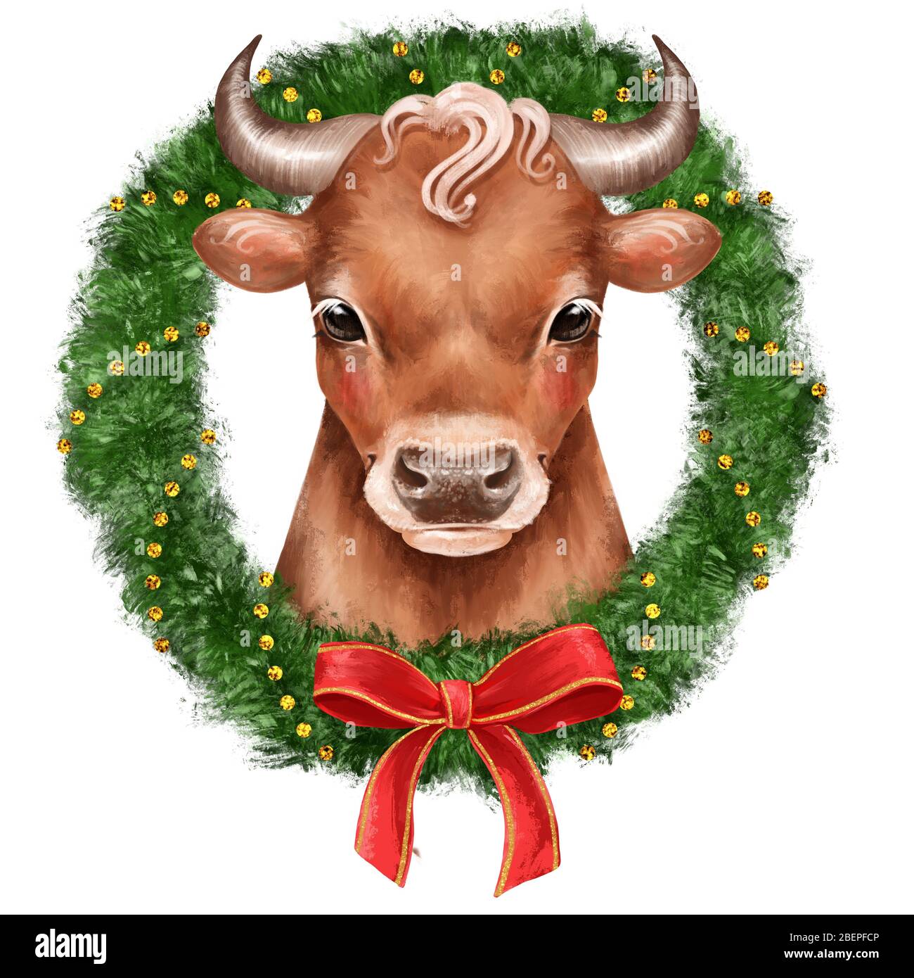 Cute llustration of Bull. New year card Stock Photo
