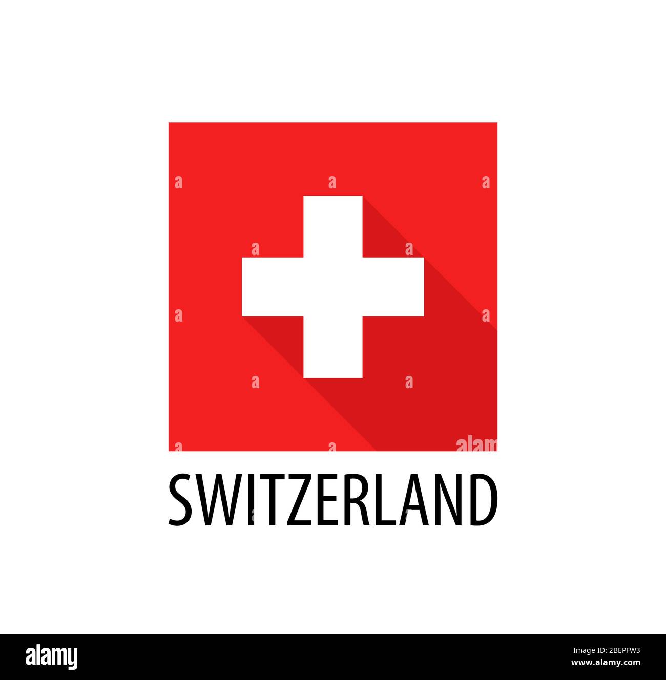 Flag of Switzerland. Vector flat swiss national flag square shape isolated on white with caption. Stock Vector