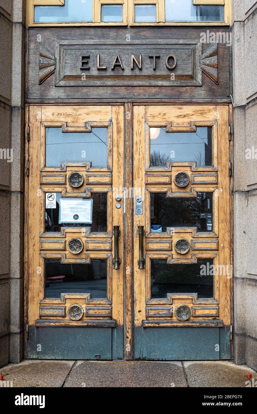 Entrance of former Elanto cooperation HQ at Hämeentie in Helsinki, Finland Stock Photo