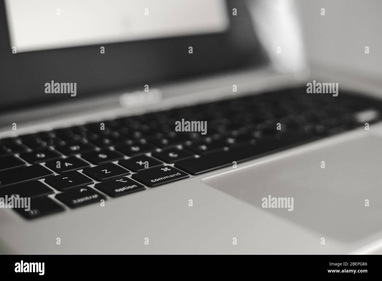 Macro close-up of the keyboard of the brand new 13' 2020 MacBook Air by Apple; Option key highlighted Stock Photo