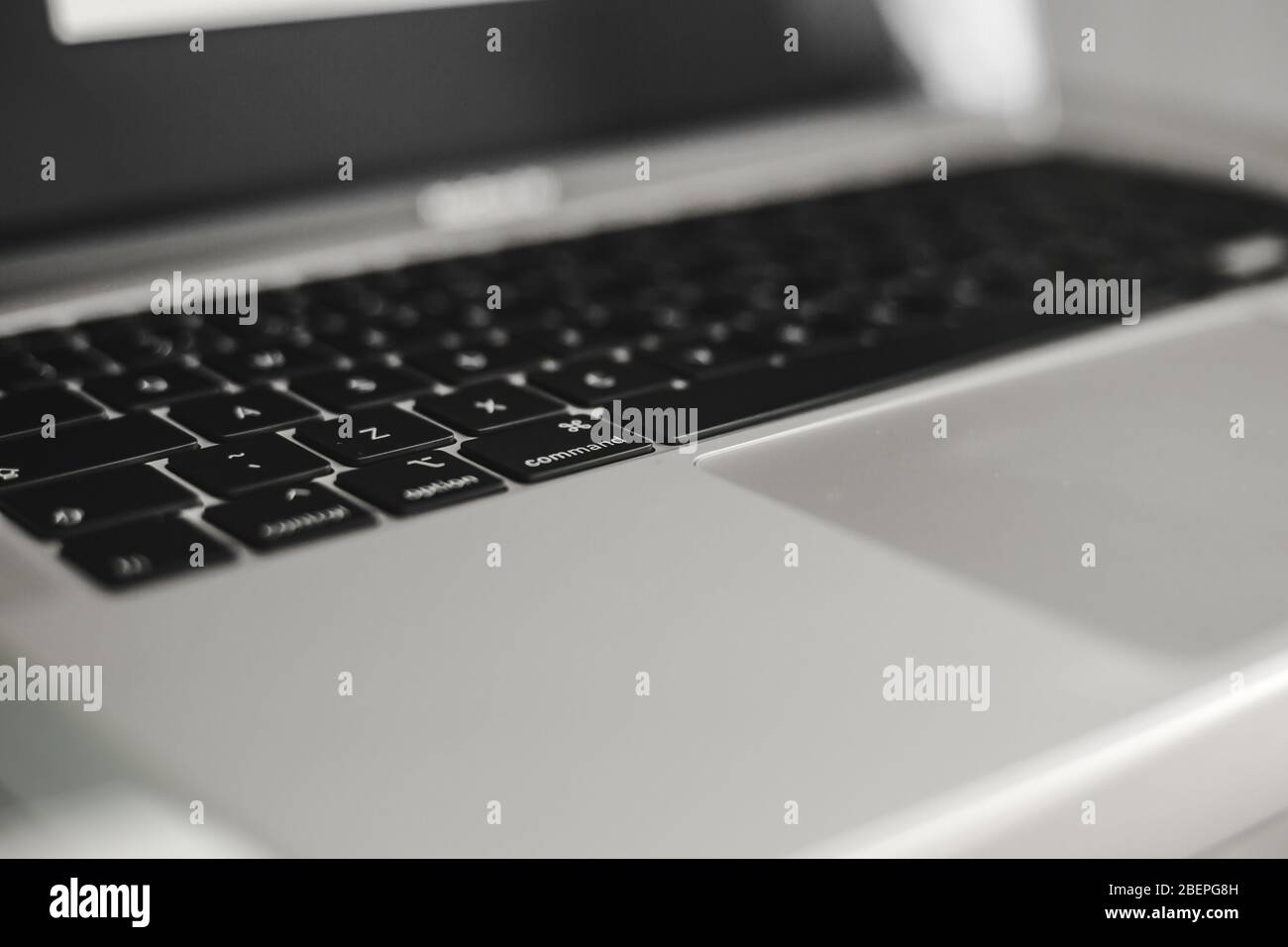 Macro close-up of the keyboard of the brand new 13' 2020 MacBook Air by Apple; Option key highlighted Stock Photo