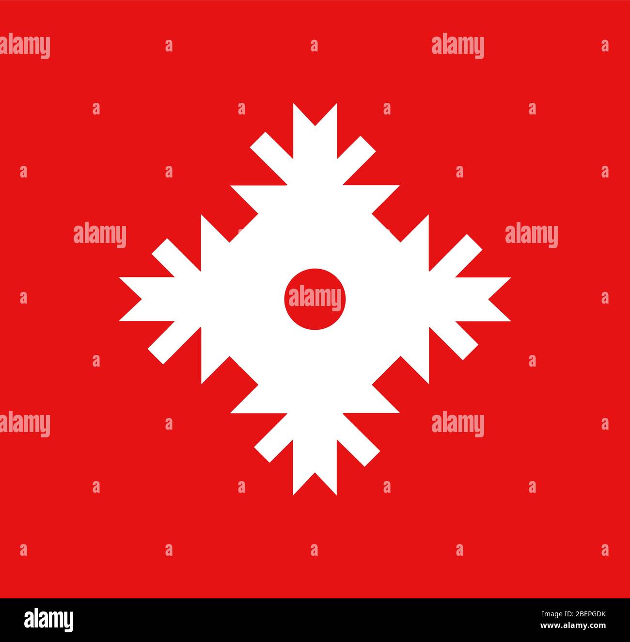 Vector Snowflake icon white color on red background. Style graphic ...