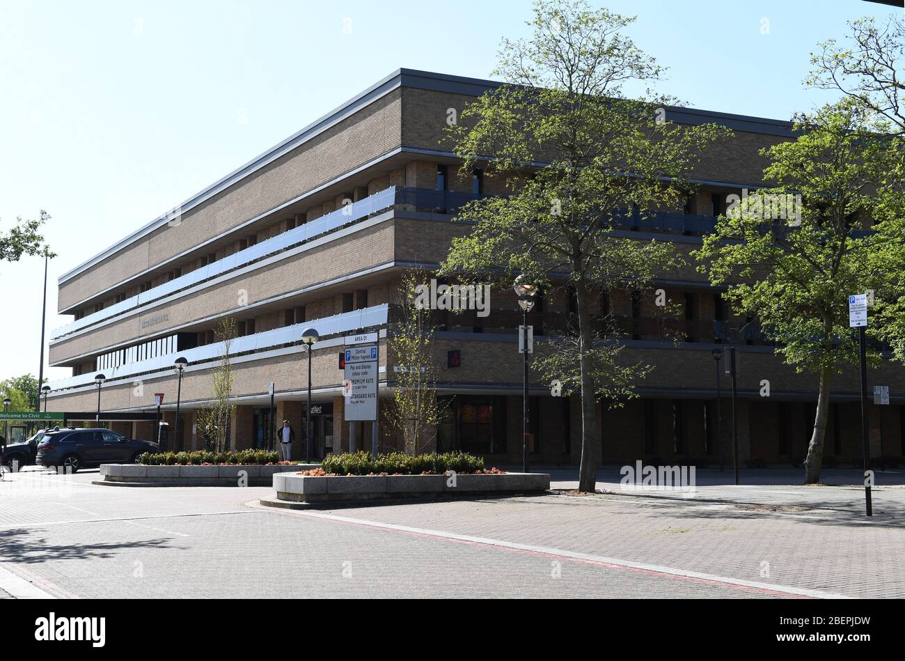 Milton Keynes Centre MK shops entrance civic offices library Stock