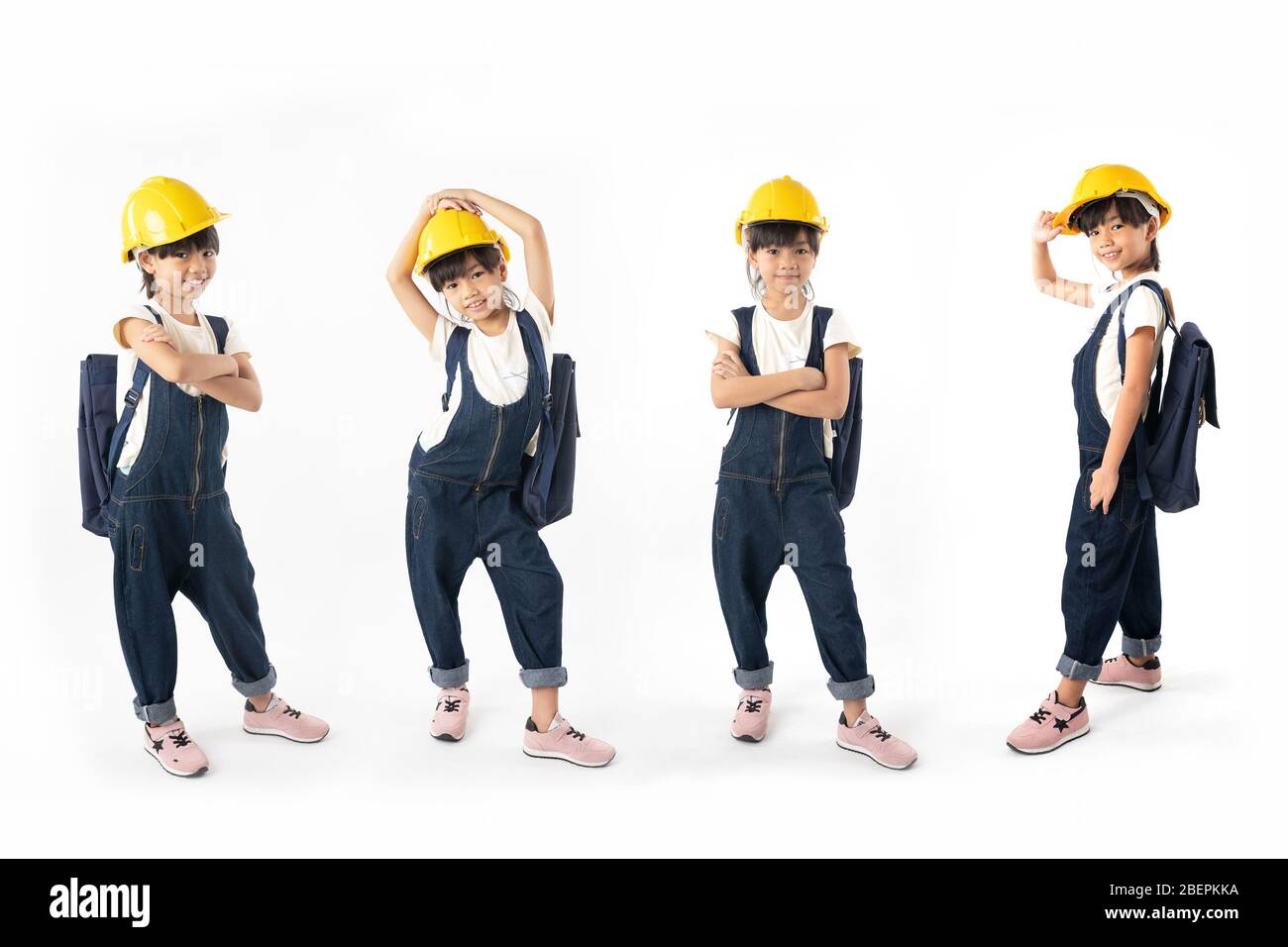 set of Asian girl Thai student want to be engineer, engineering kid isolated on white background Stock Photo