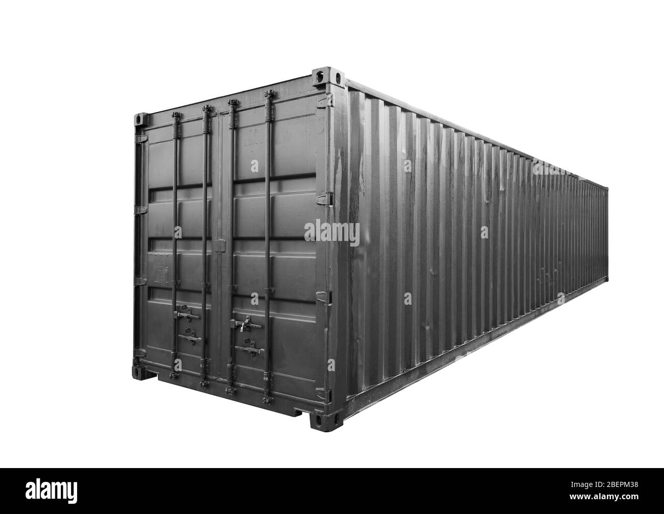 Standard cargo container isolated on white background, modern industrial shipping equipment Stock Photo