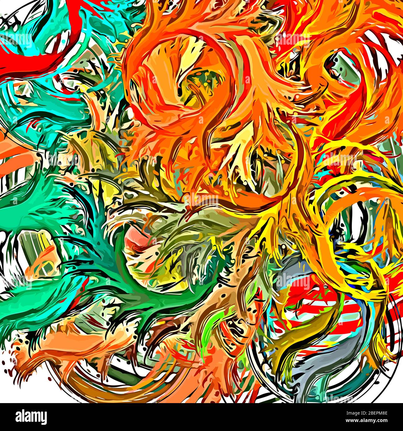 Abstract background. Psychedelic texture of brush strokes of colored ...