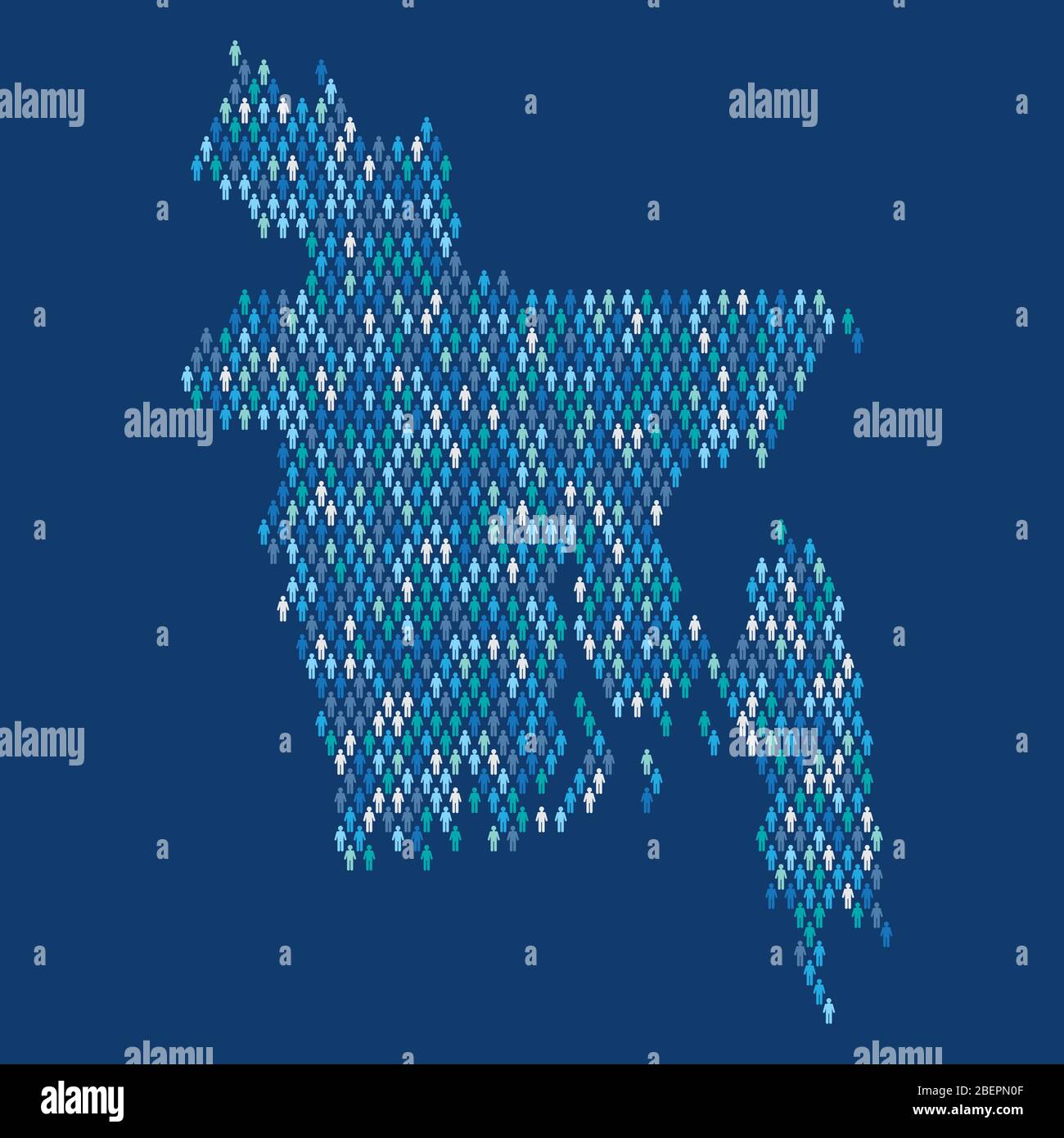 Bangladesh population infographic. Map made from stick figure people