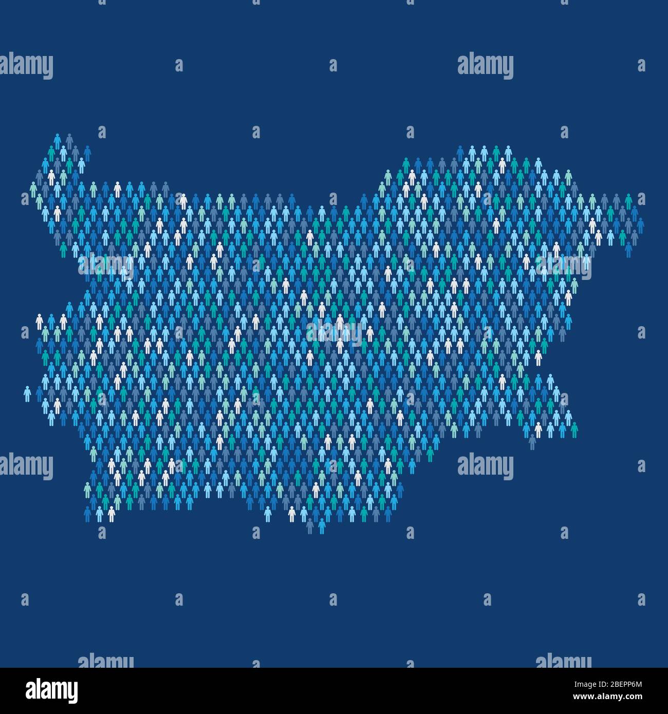 Bulgaria population infographic. Map made from stick figure people