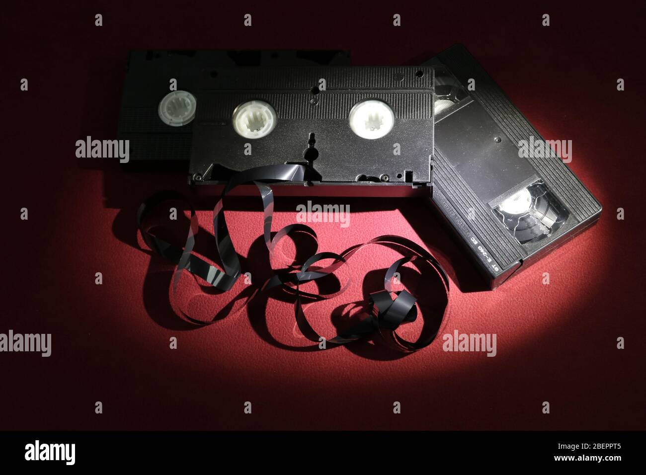 Berlin. 19th May, 2019. VHS cassette with pulled out tape