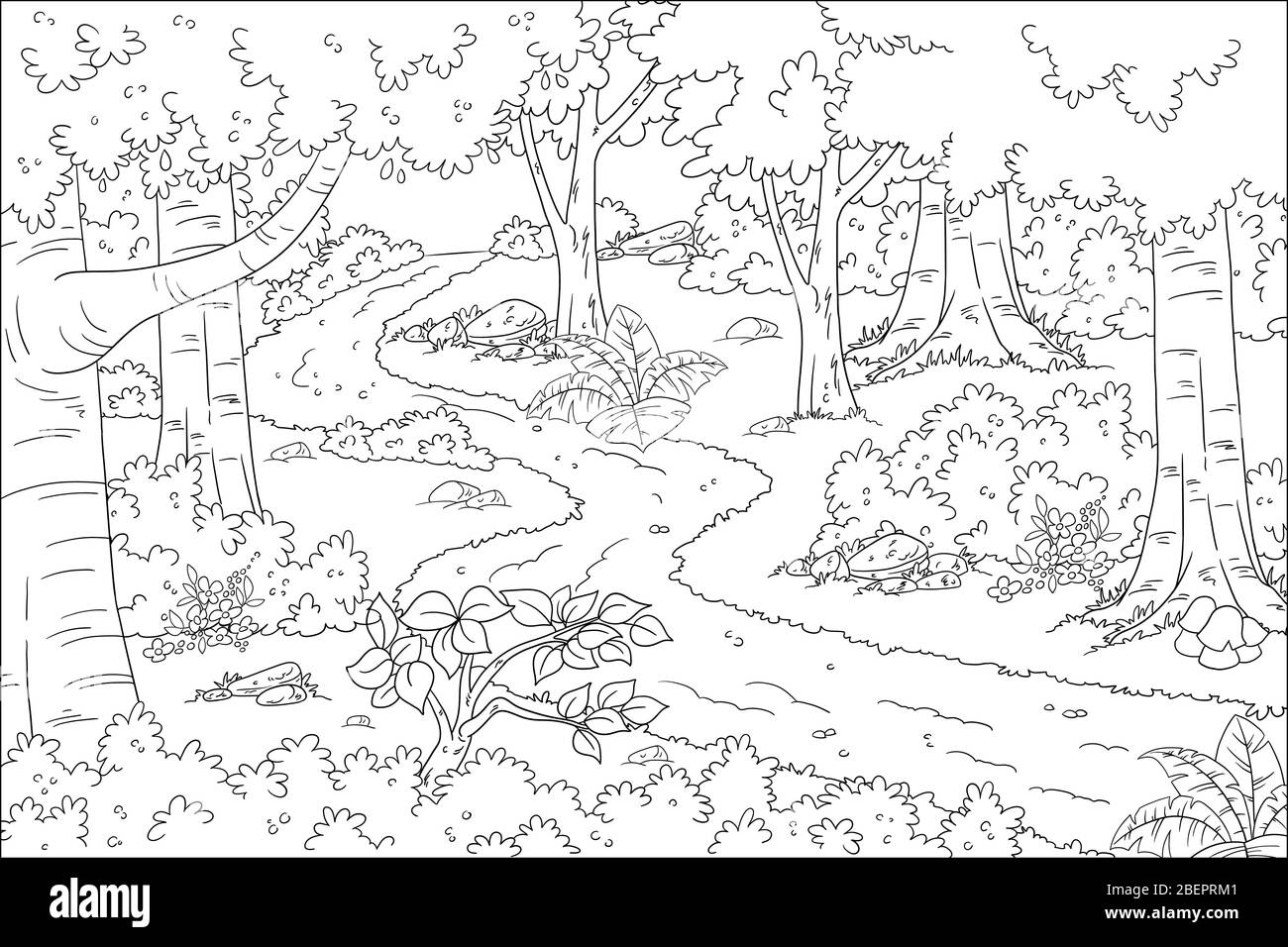 Coloring book landscape. Hand drawn vector illustration with separate layers. Stock Vector