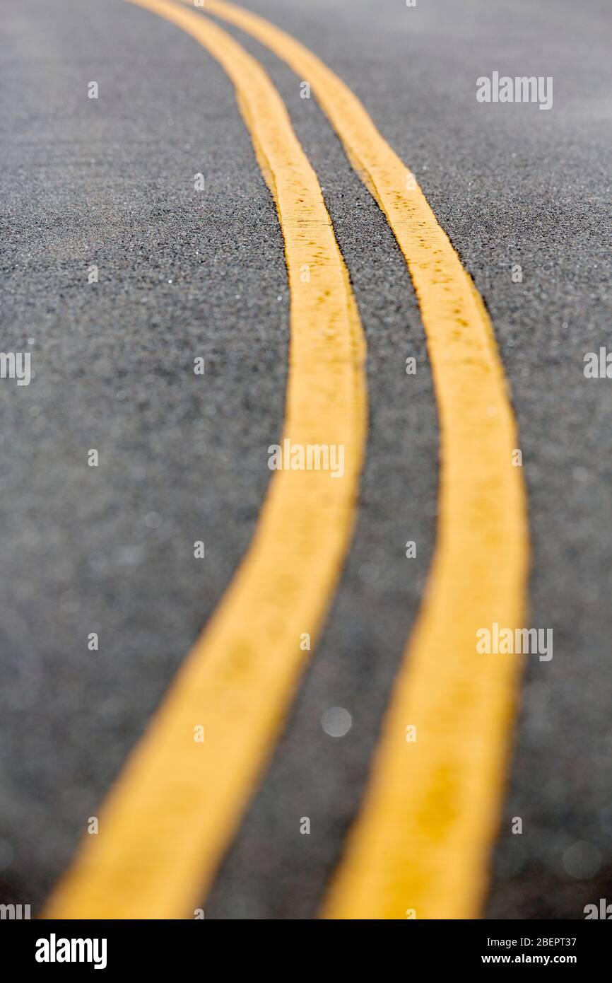 Painted dividing line on a street with no traffic, Boston Massachusetts USA Stock Photo
