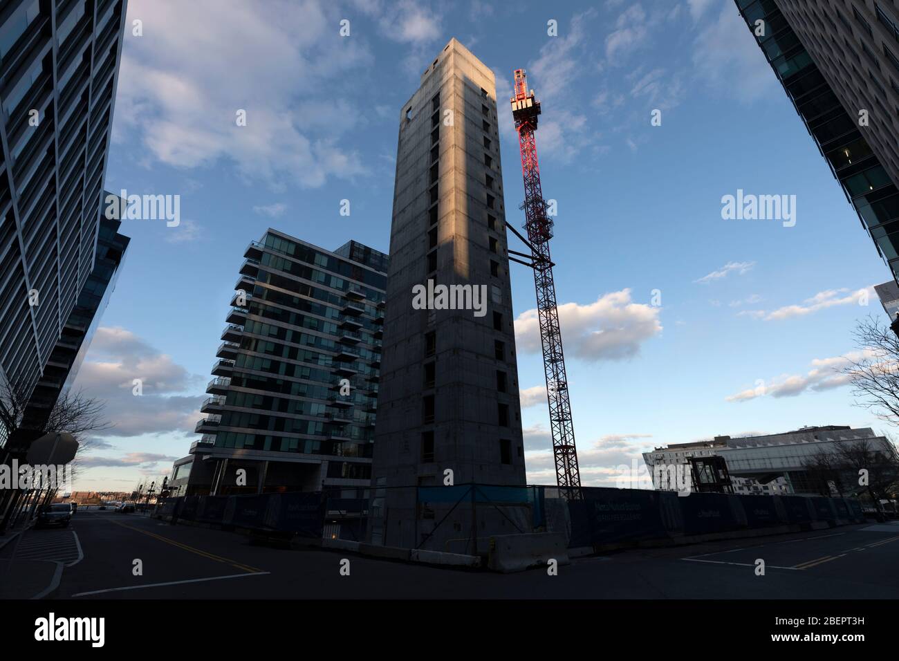 Idle construction site in the Sea Port District, Boston Massachusetts USA Stock Photo