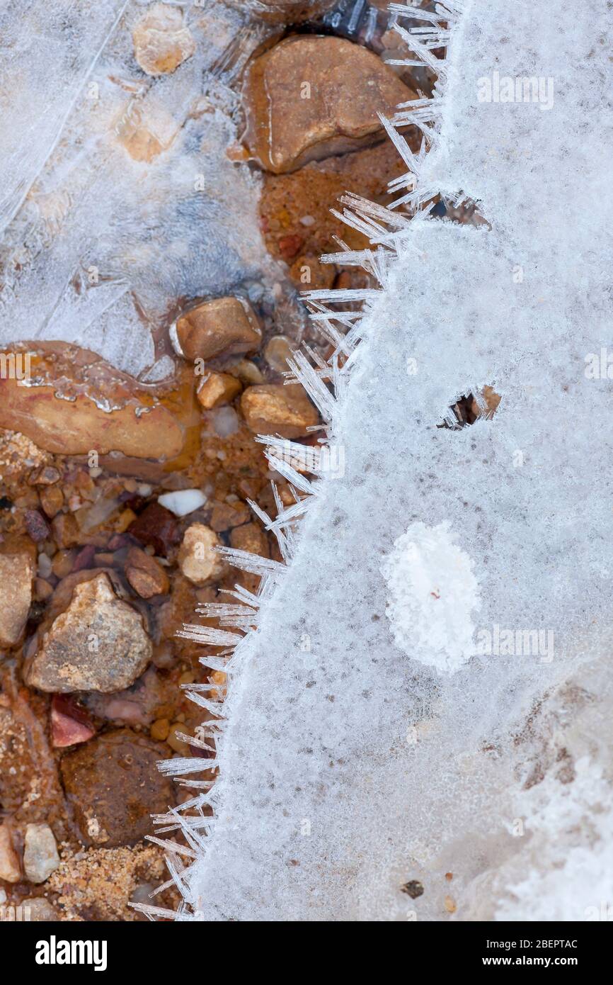 Ice formed on the banks of a stream Stock Photo Alamy