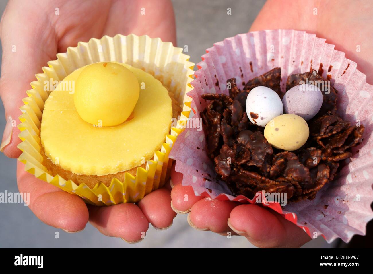 Lemon Simnel & Chocolate Easter Cupcakes Stock Photo