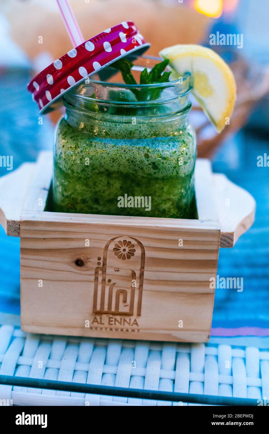 A lemon and mint drink at Al Enna restaurant in Doha Stock Photo Alamy