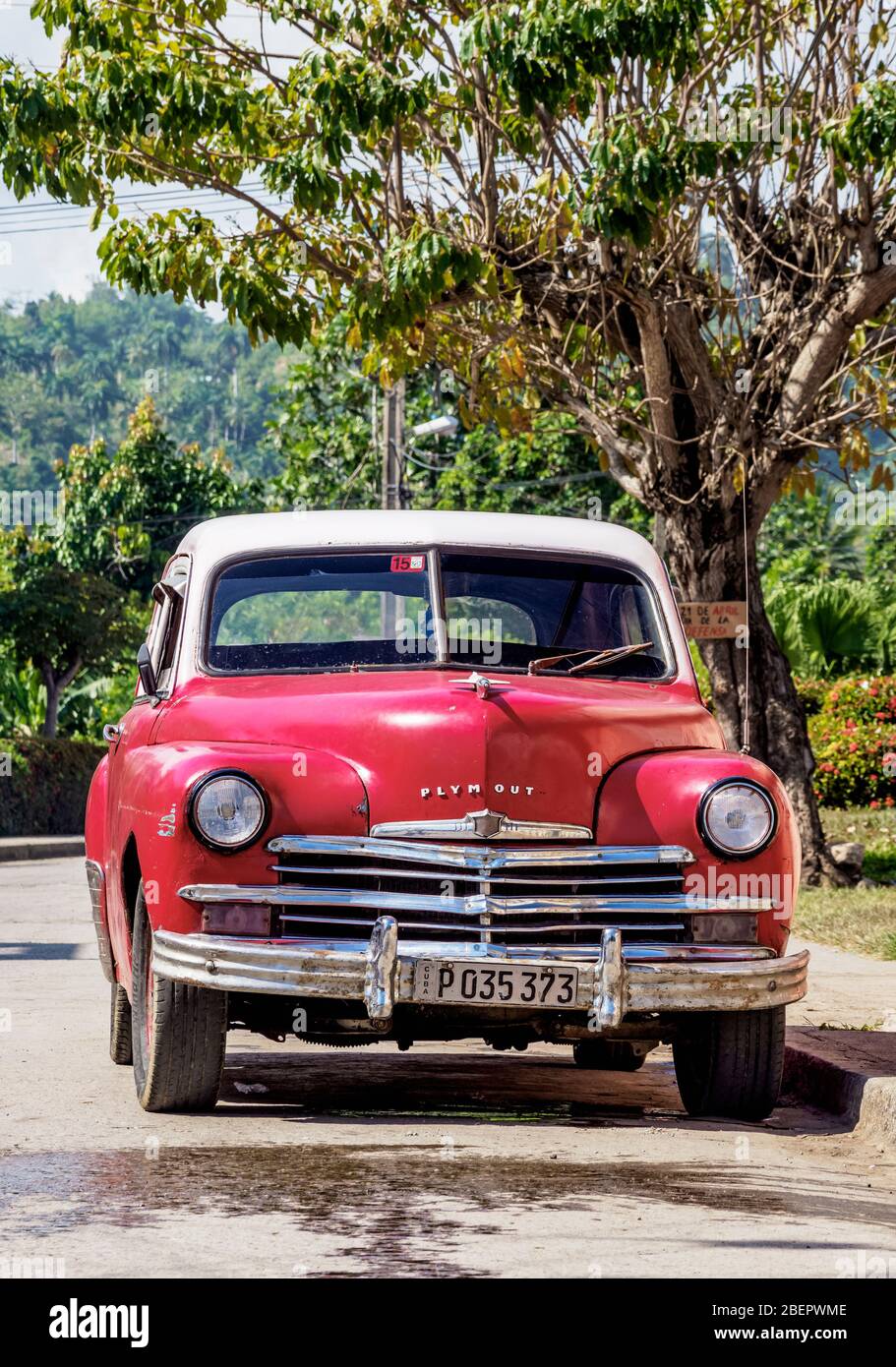 Vintage car on the street of Baracoa, Guantanamo Province, Cuba Stock