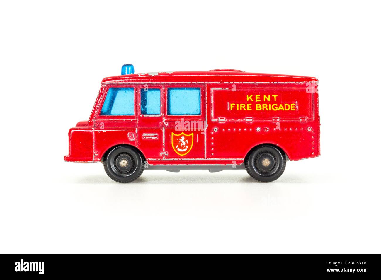 Lesney Products Matchbox model toy car 1-75 series no.57 Land-Rover Fire Truck side view Stock Photo