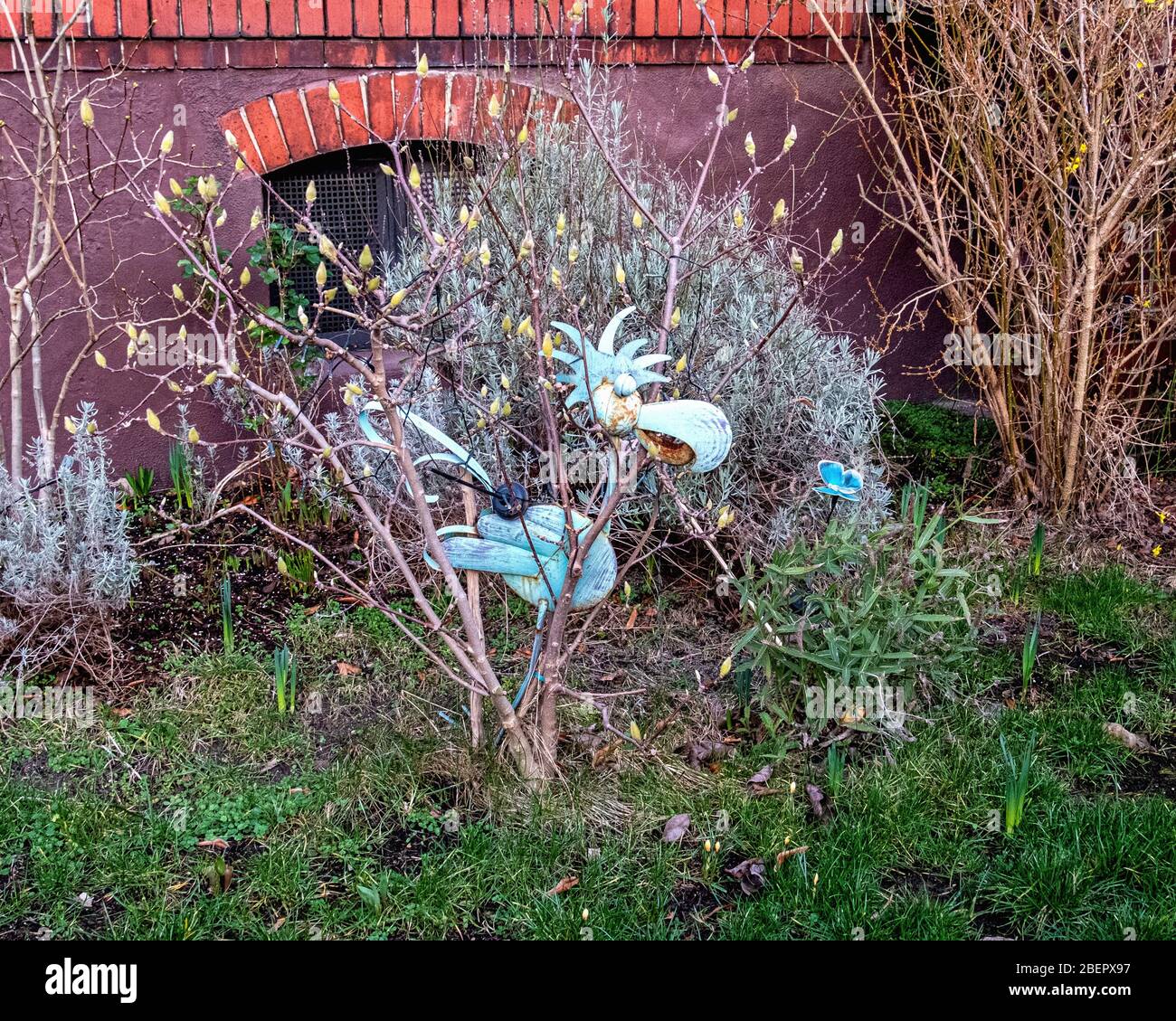 Bird  ornament in garden of house iin Prierosser strasse, Rudow-Berlin, Neukölln, Germany Stock Photo