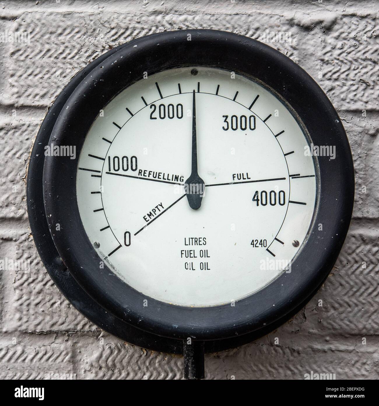 Fuel oil meter on factory wall showing gallons Stock Photo Alamy