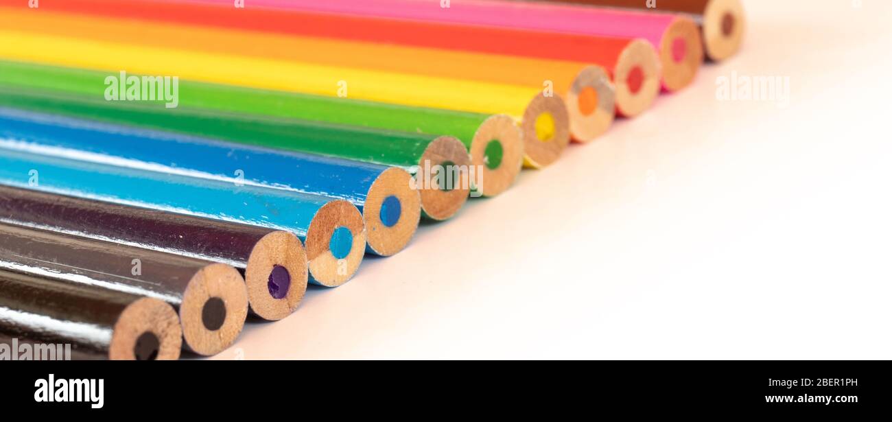 assorted colored pencils used for drawing and coloring on a white background Stock Photo Alamy