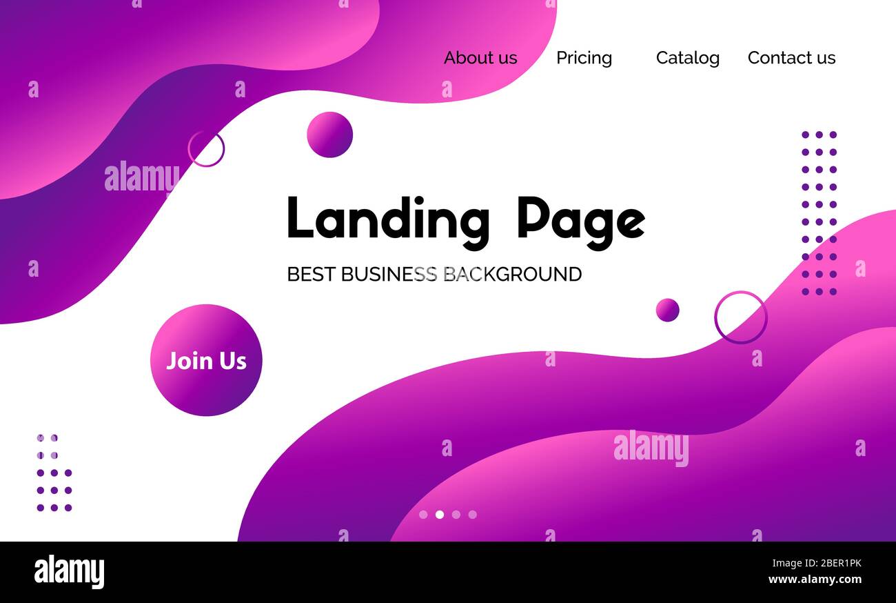 Violet liquid landing page template. Vector abstract colorful wavy fluid background for web page Stock Vector