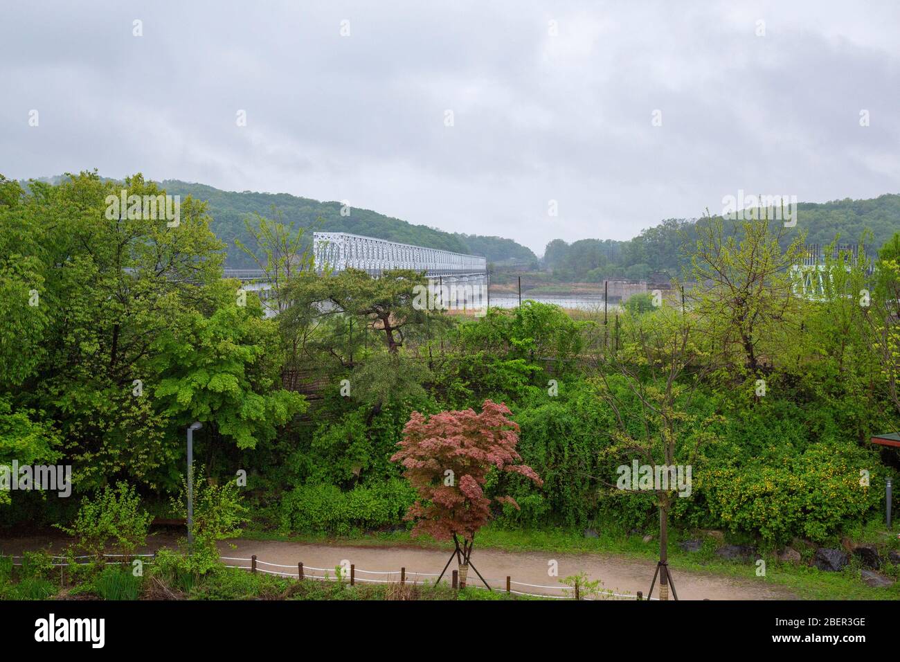 View of North Korea from Imjingak Park, South Korea. Stock Photo