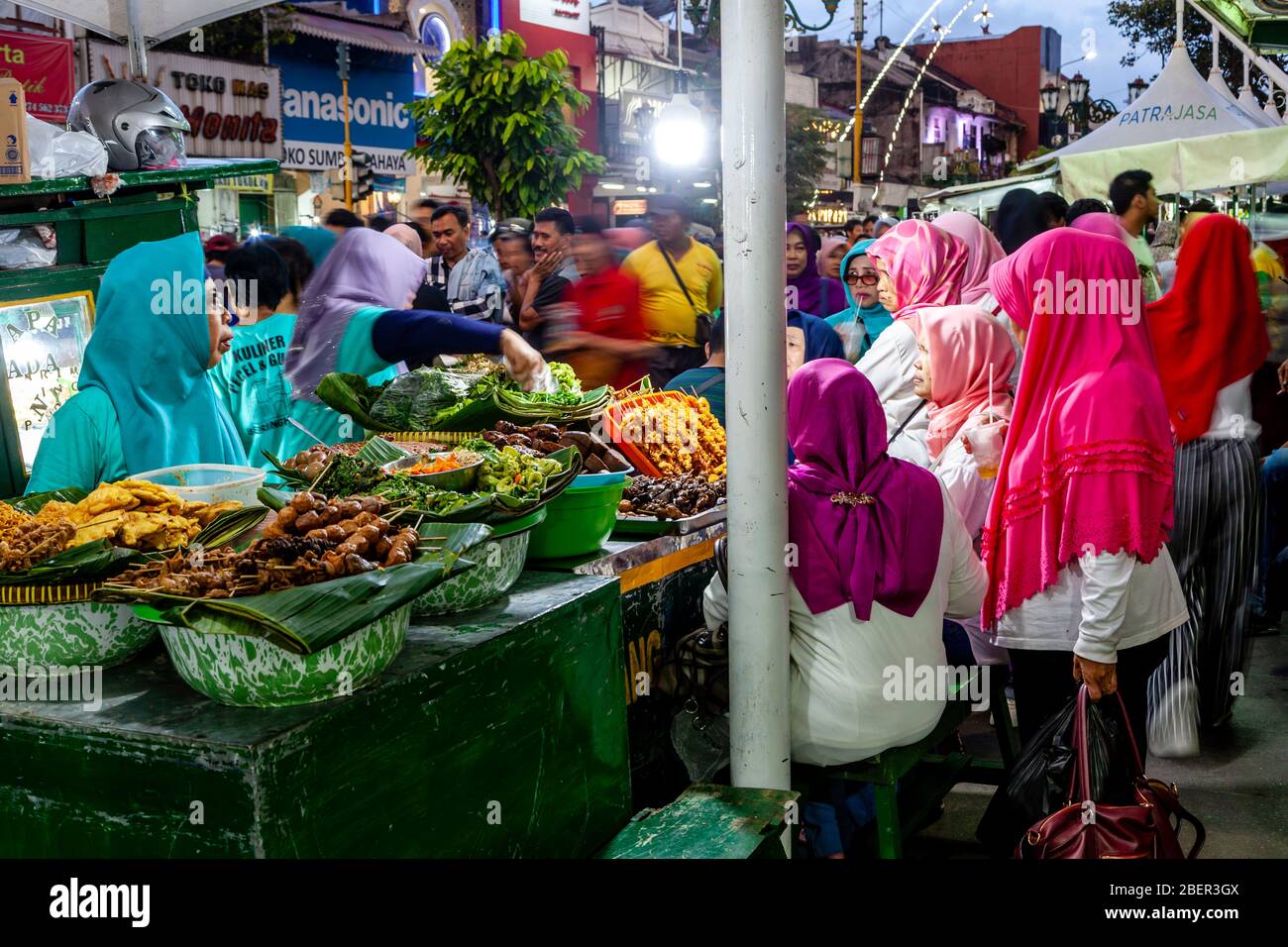 A Colourful Street Food Stall In The Night Market, Malioboro Street