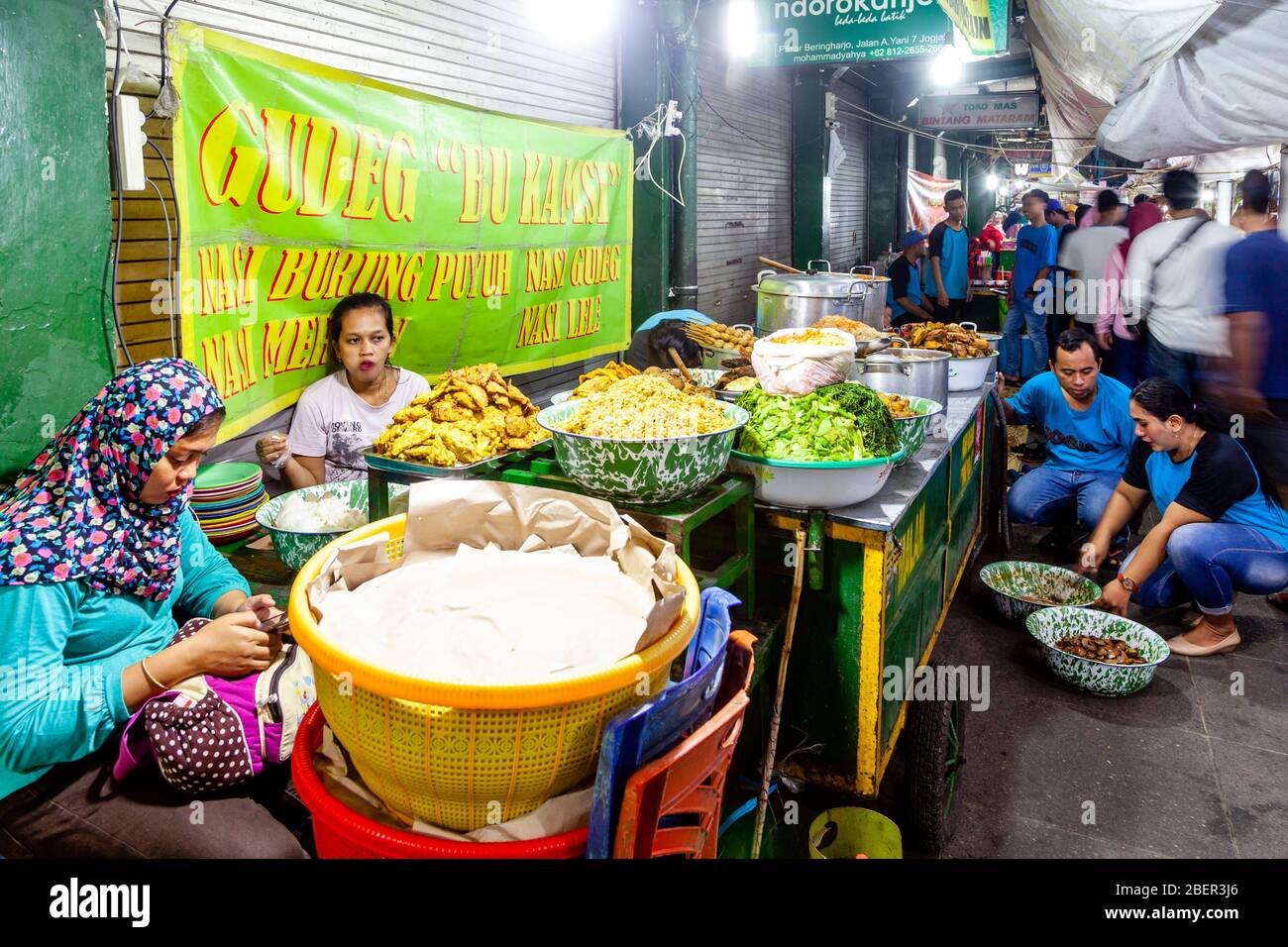 A Colourful Street Food Stall In The Night Market, Yogyakarta