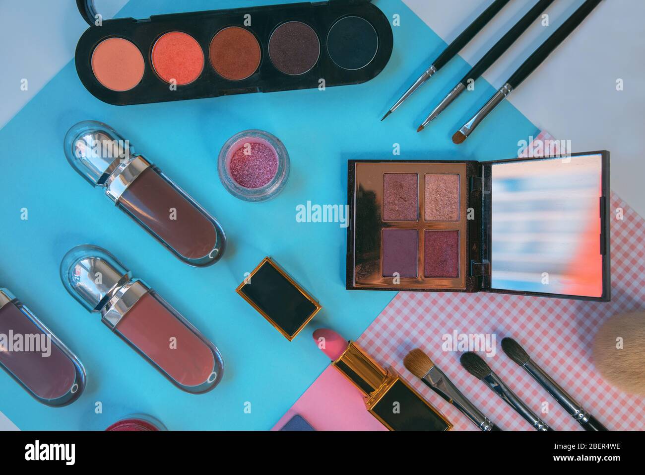 Set of decorative cosmetics on color background Stock Photo