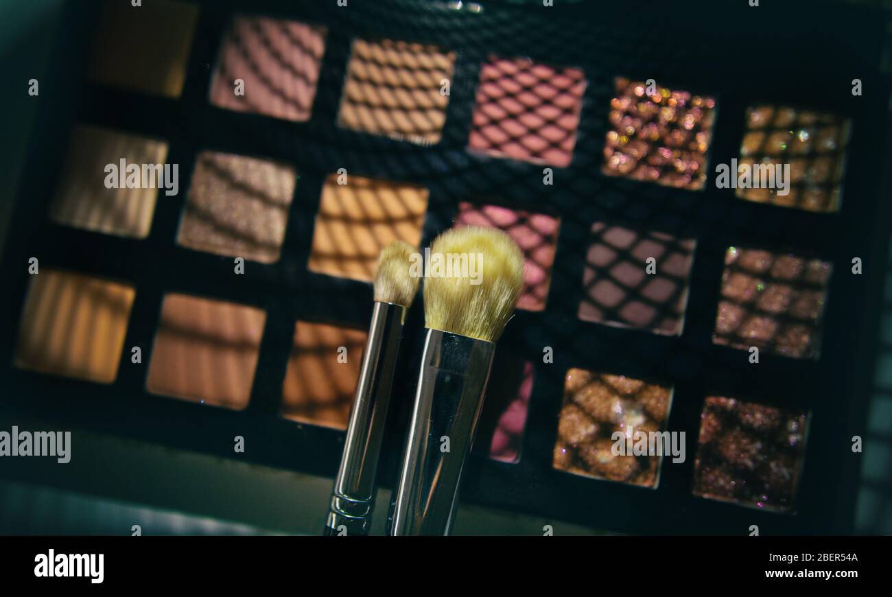 Professional makeup brushes and tools composition Stock Photo