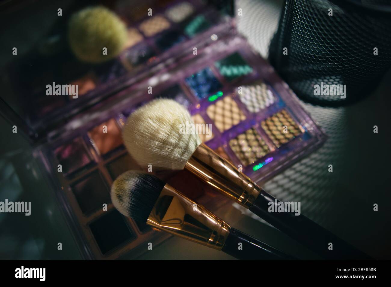 Professional makeup brushes and tools composition Stock Photo