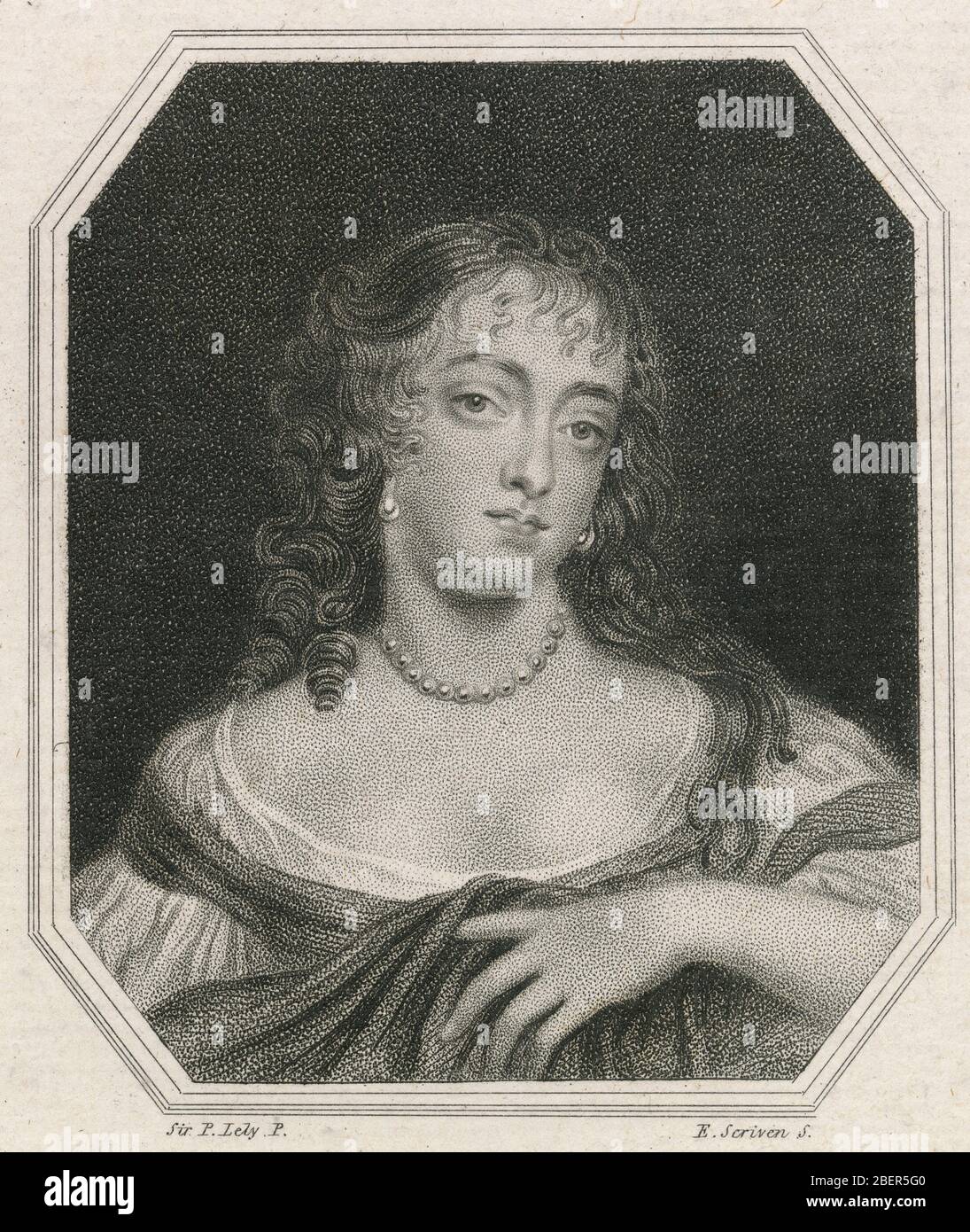 Antique 1810 engraving, Frances Brooke. Hon. Frances Brooke (1640-c1690) was a British courtier. She was styled Hon. Frances Brooke, and then Lady Whitmore. SOURCE: ORIGINAL ENGRAVING Stock Photo