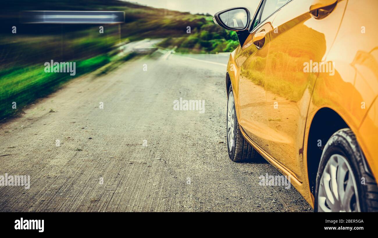 Car parked on the roadside. Stock Photo