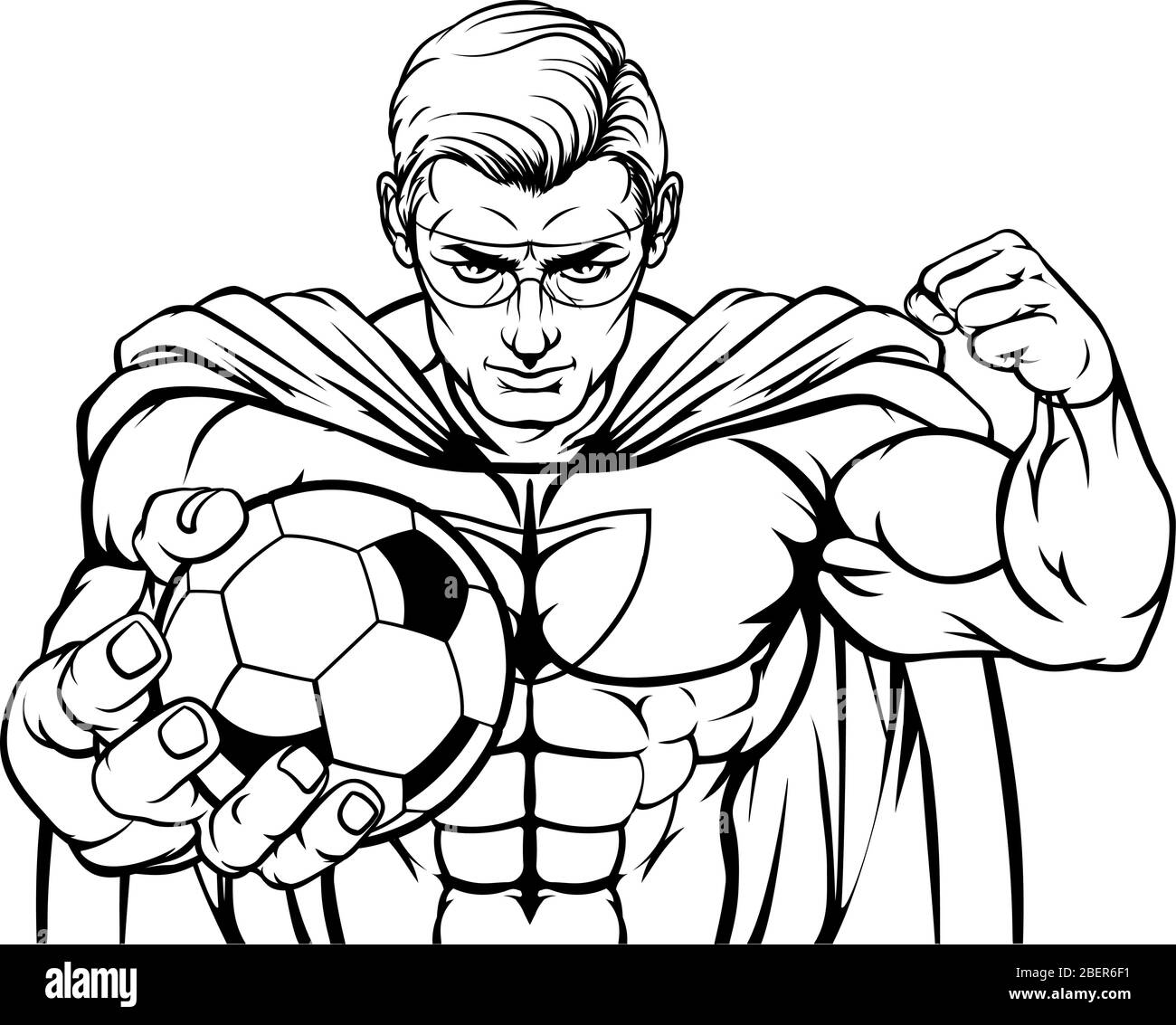 Superhero Holding Soccer Ball Sports Mascot Stock Vector