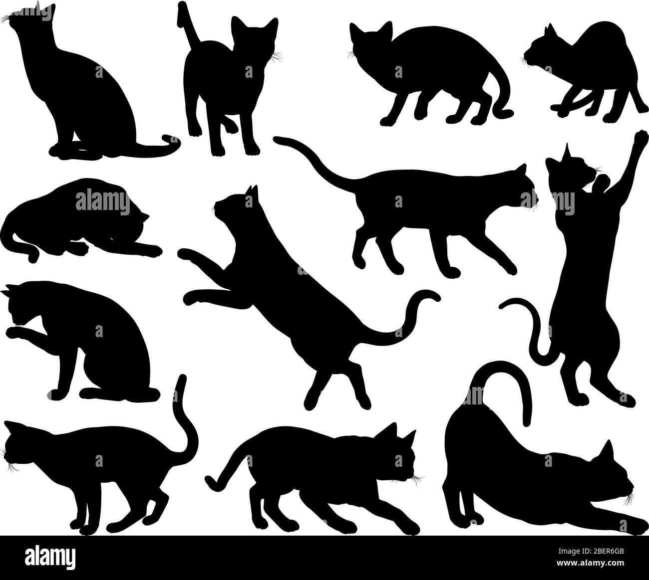 Cat Silhouette Pet Animals Set Stock Vector