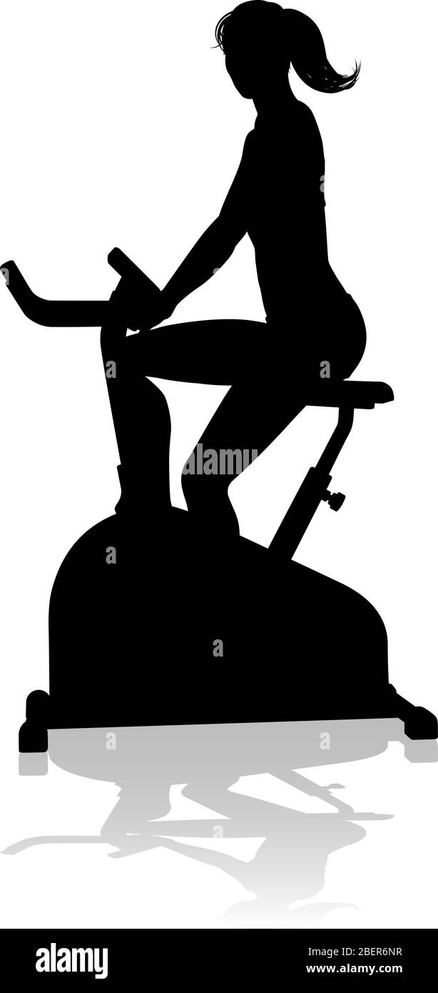 Gym Woman Silhouette Stationary Exercise Spin Bike Stock Vector Image & Art  - Alamy
