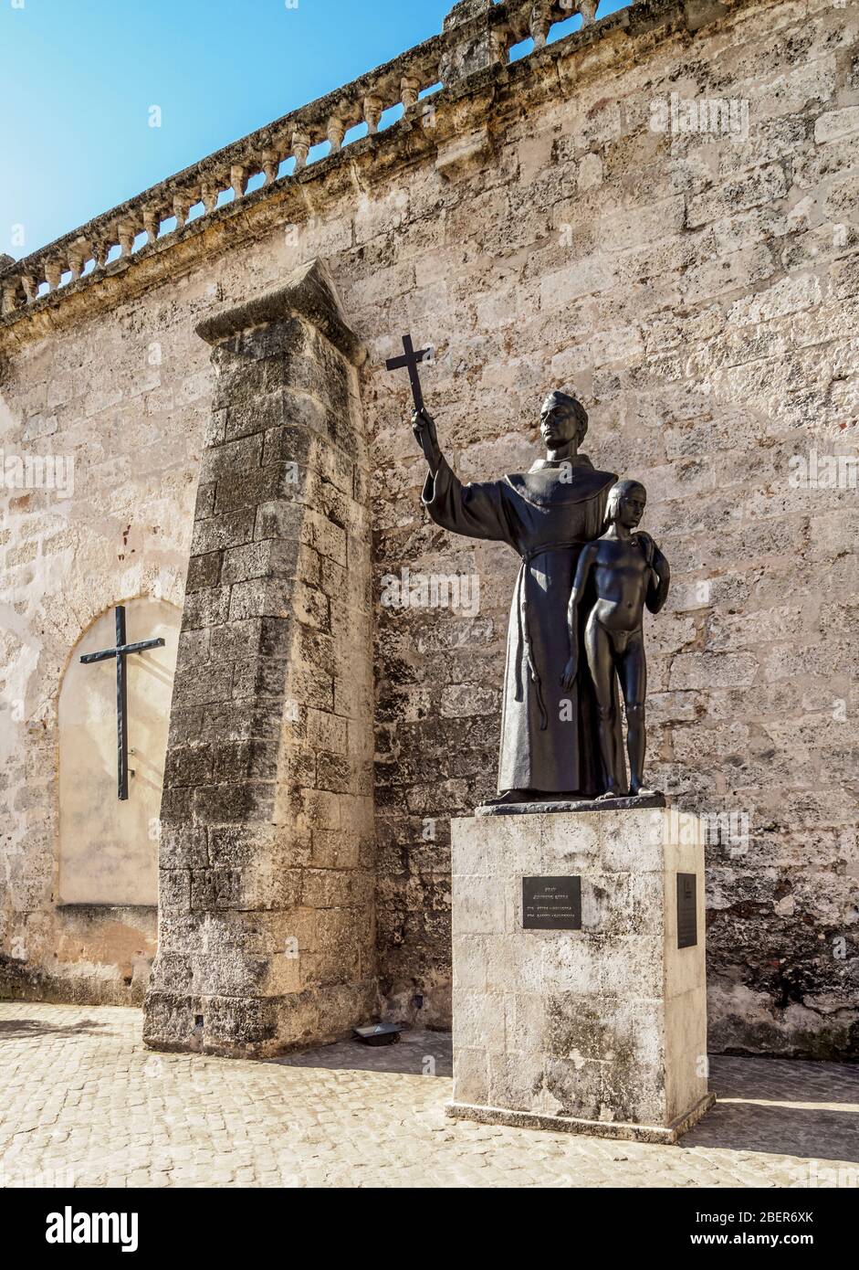 Junipero Serra Statue by the Minor Basilica of Saint Francis of Assisi, La Habana Vieja, Havana, La Habana Province, Cuba Stock Photo