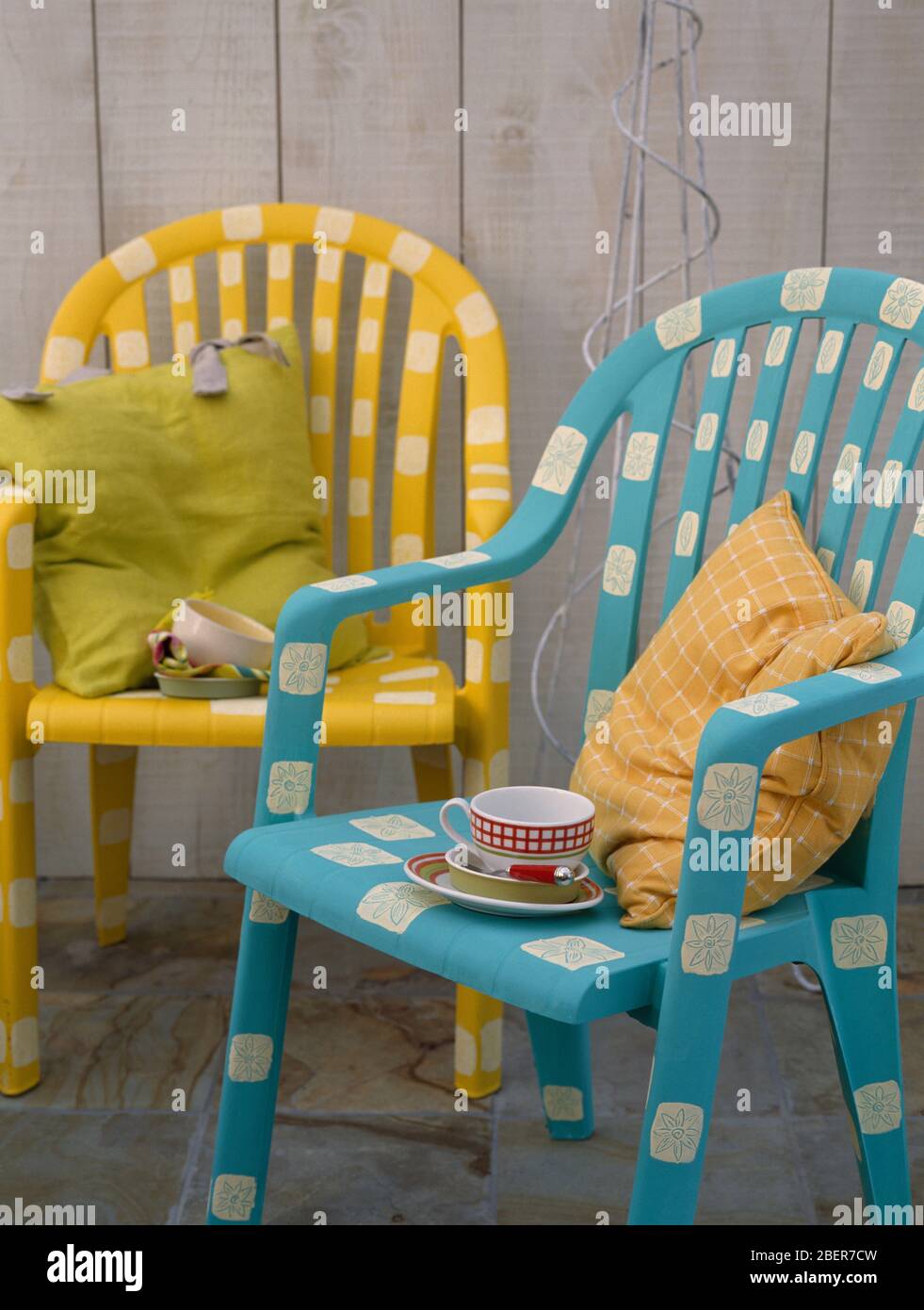 Upcycled plastic chairs Stock Photo Alamy