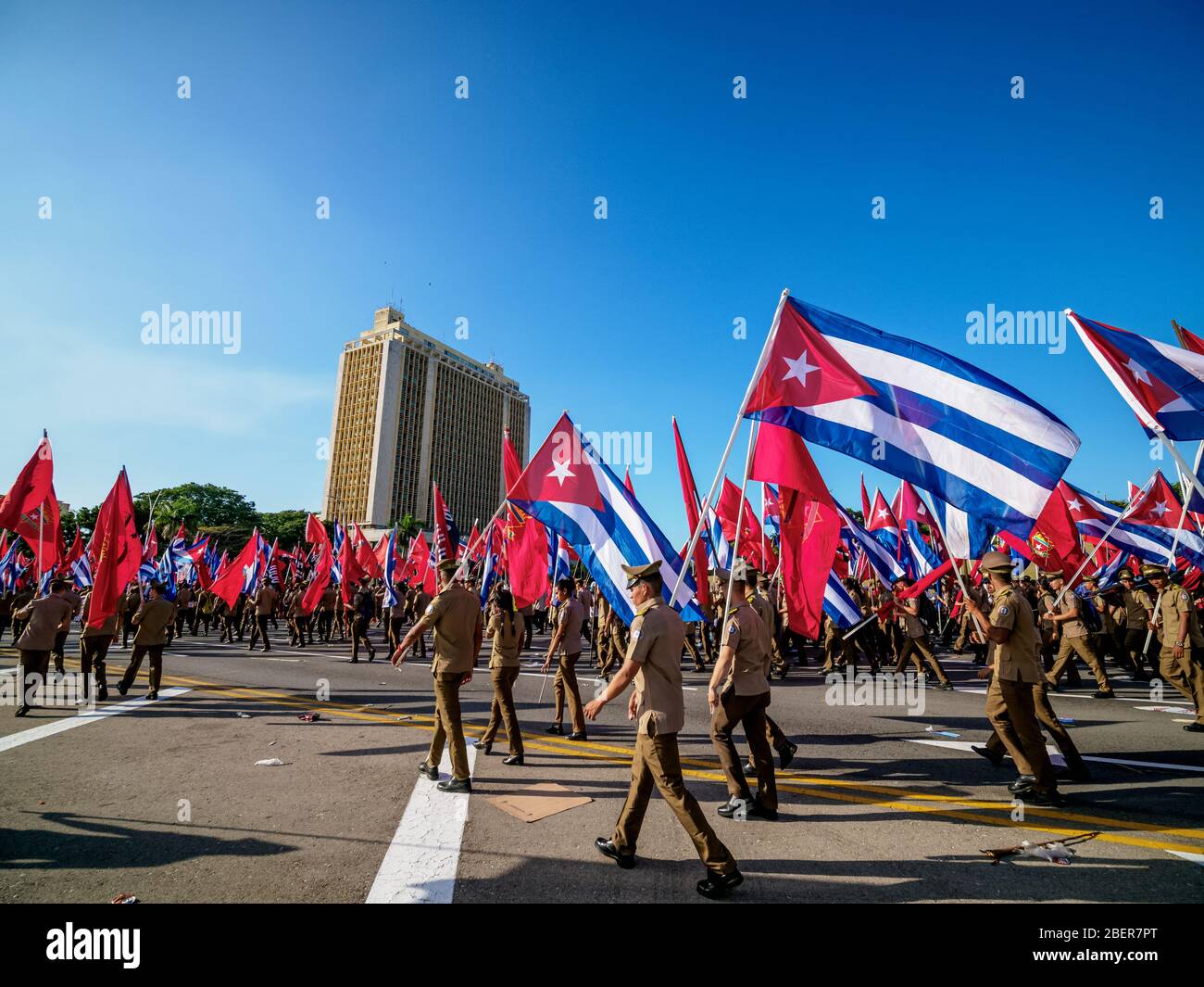 1st of May Labour Day Parade, Plaza de la Revolucion, Revolution Square, Havana, La Habana Province, Cuba Stock Photo