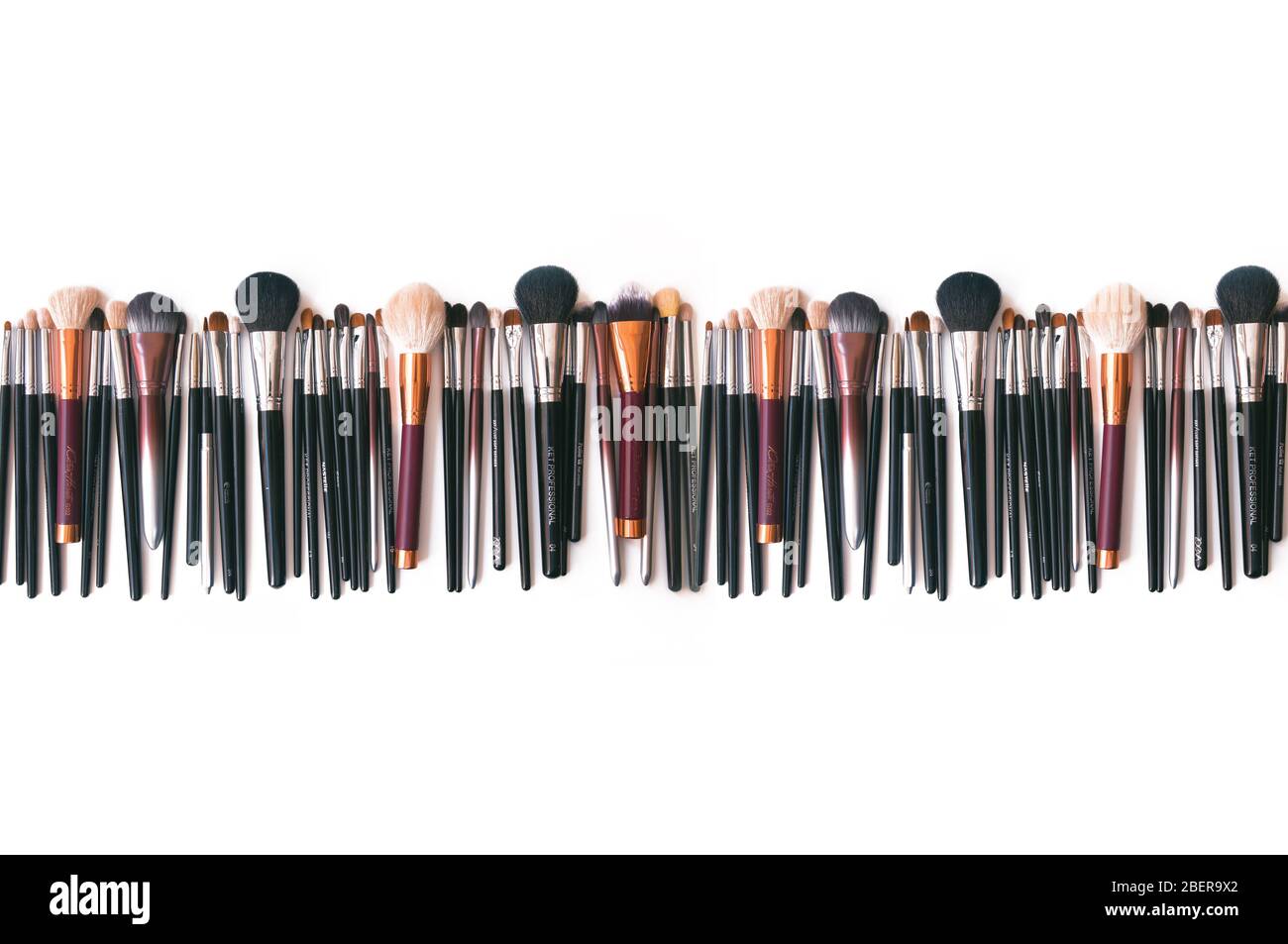 Makeup brushes set on white background  is ready for a your text Stock Photo