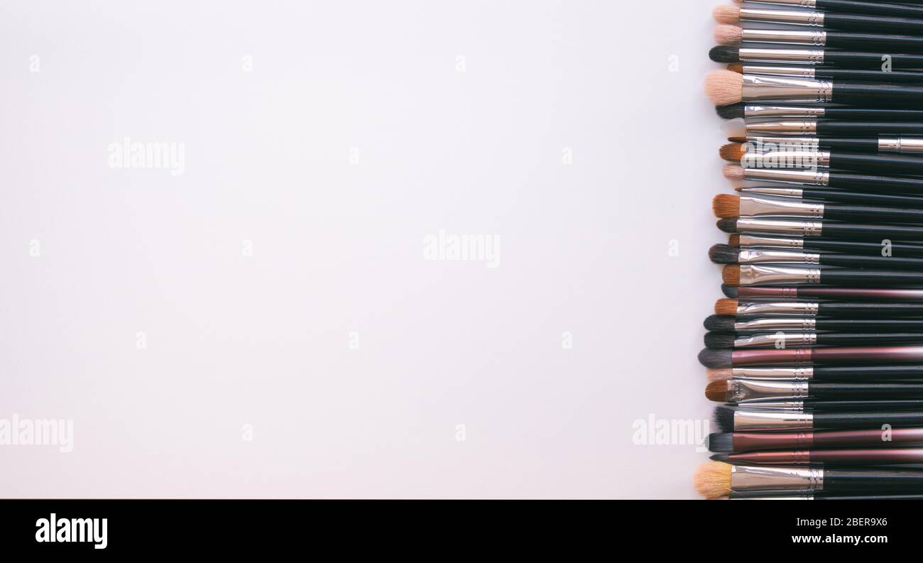 Makeup brushes set on white background is ready for a your text Stock Photo