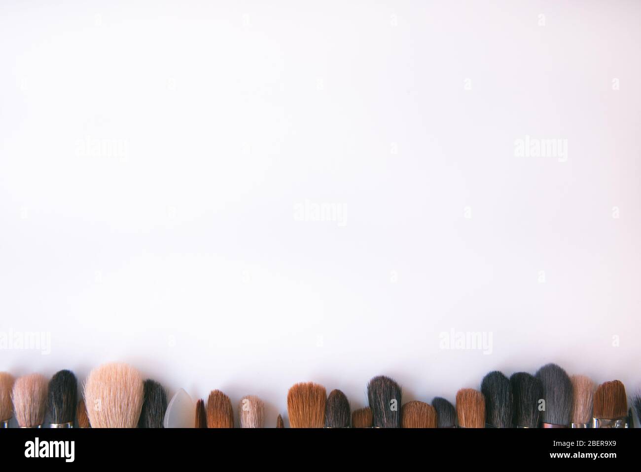 Makeup brushes set on white background  is ready for a your text Stock Photo