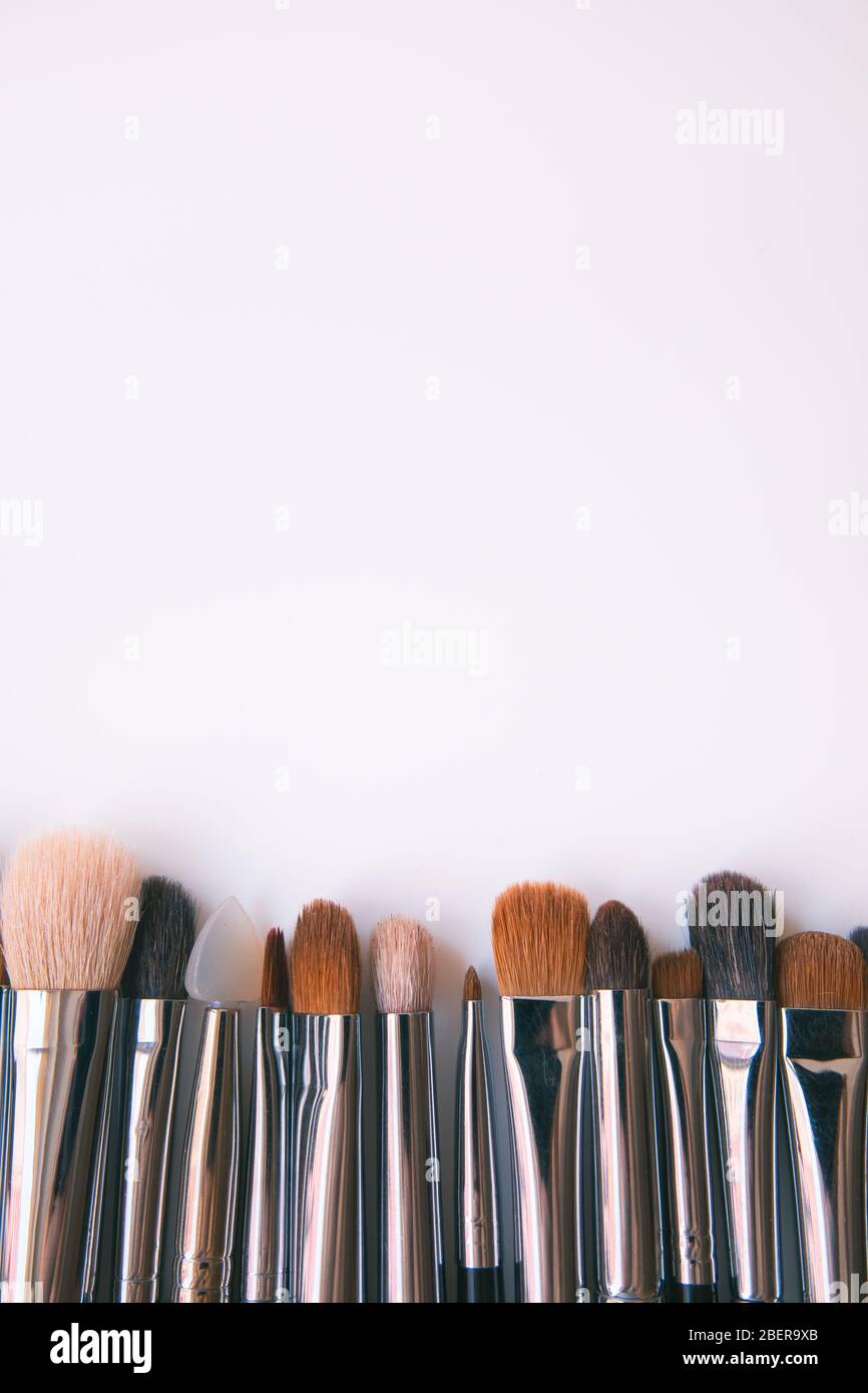 Makeup brushes set on white background  is ready for a your text Stock Photo