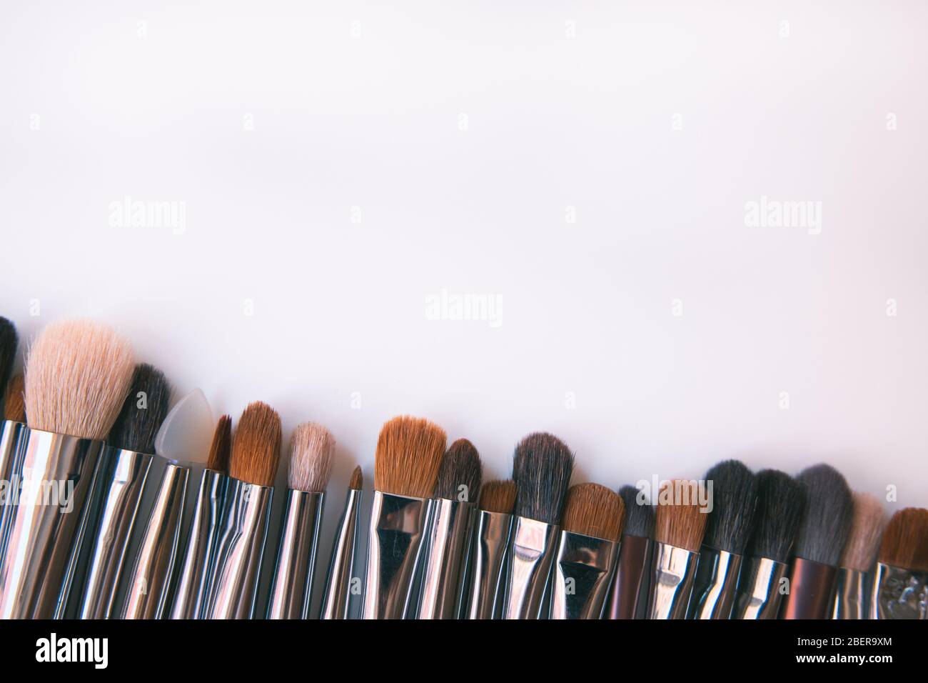 Makeup brushes set on white background  is ready for a your text Stock Photo