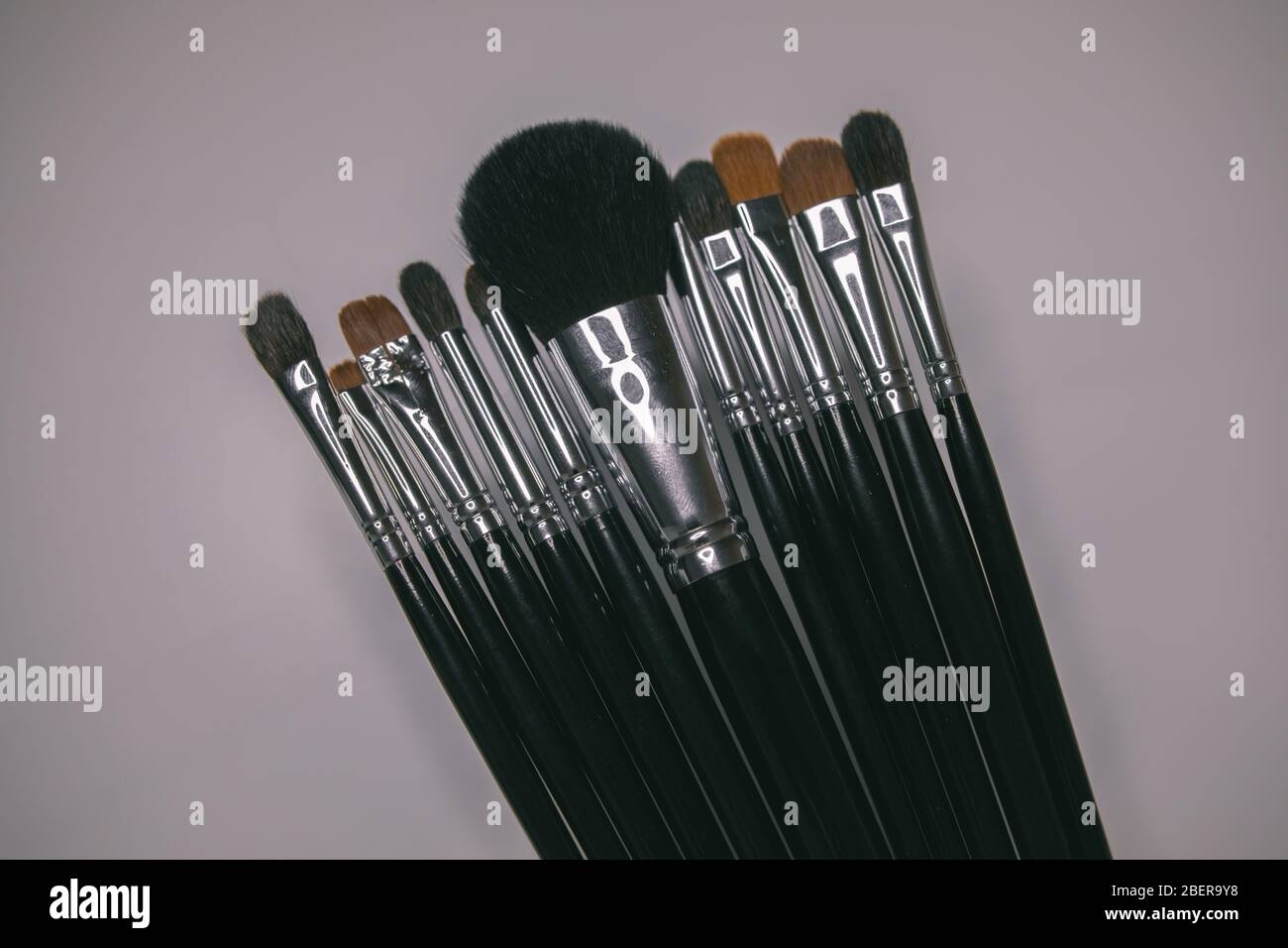 Makeup brushes set on white background  is ready for a your text Stock Photo